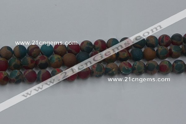 CGO269 15.5 inches 12mm round matte gold multi-color stone beads