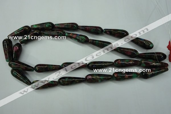 CGO30 15.5 inches 12*40mm teardrop gold multi-color stone beads