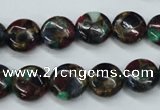 CGO33 15.5 inches 14mm flat round gold multi-color stone beads