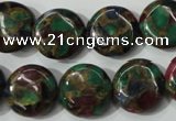 CGO34 15.5 inches 16mm flat round gold multi-color stone beads