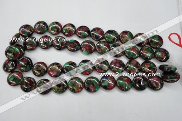 CGO35 15.5 inches 18mm flat round gold multi-color stone beads