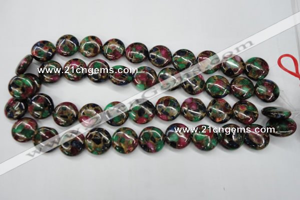 CGO36 15.5 inches 20mm flat round gold multi-color stone beads