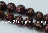 CGO54 15.5 inches 10mm round gold red color stone beads