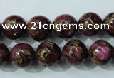 CGO55 15.5 inches 12mm round gold red color stone beads