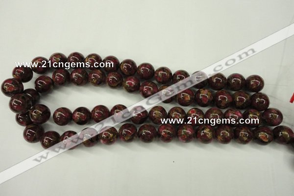 CGO56 15.5 inches 14mm round gold red color stone beads