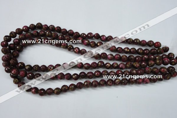 CGO62 15.5 inches 6mm faceted round gold red color stone beads