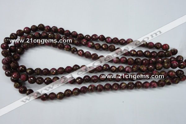 CGO63 15.5 inches 8mm faceted round gold red color stone beads