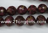 CGO65 15.5 inches 12mm faceted round gold red color stone beads