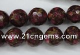 CGO66 15.5 inches 14mm faceted round gold red color stone beads