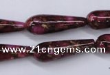 CGO79 15.5 inches 10*30mm teardrop gold red color stone beads