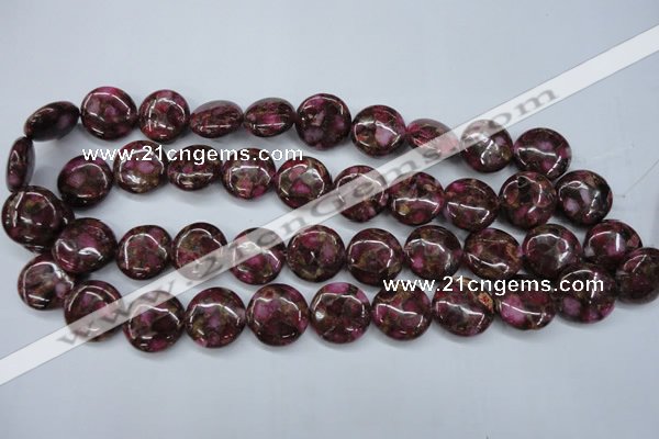 CGO89 15.5 inches 18mm flat round gold red color stone beads