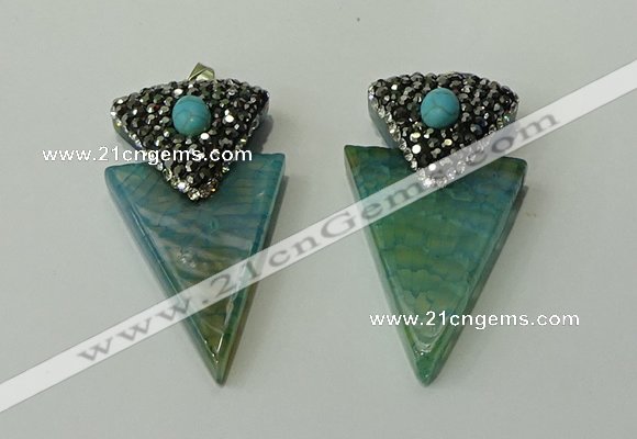 CGP104 30*55mm arrowhead agate gemstone pendants wholesale