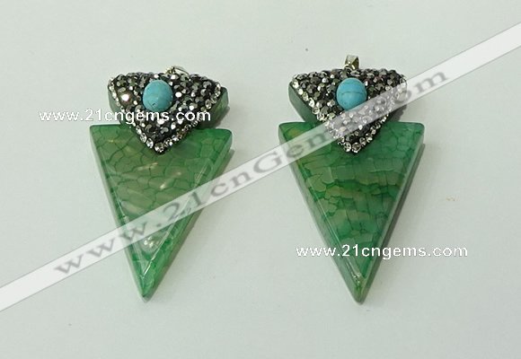 CGP105 30*55mm arrowhead agate gemstone pendants wholesale