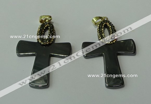 CGP150 35*50mm cross hematite gemstone pendants wholesale