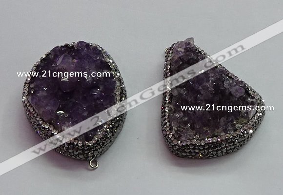 CGP1538 30*40mm - 35*45mm freeform druzy amethyst pendants