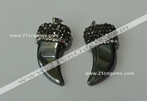 CGP155 20*38mm horn hematite gemstone pendants wholesale