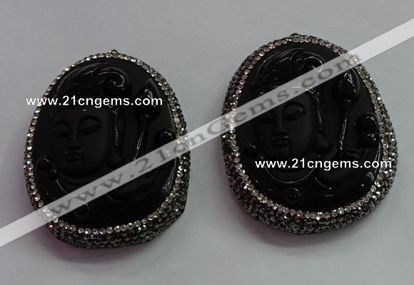 CGP1571 40*50mm carved black obsidian pendants wholesale