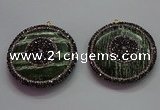 CGP1582 45mm coin green silver line jasper pendants wholesale