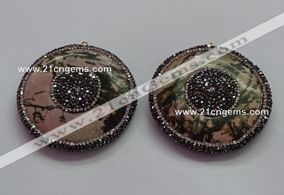 CGP1592 55mm coin rhodonite gemstone pendants wholesale