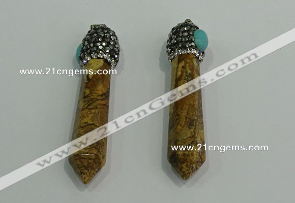 CGP193 10*55mm sticks picture jasper pendants wholesale