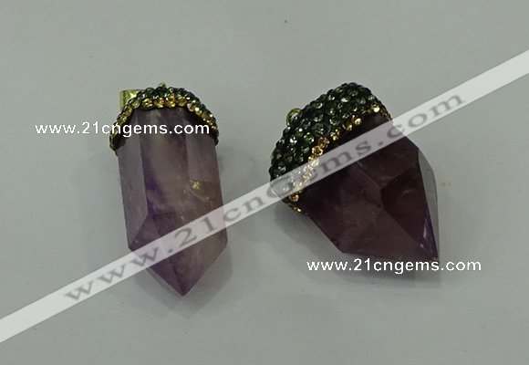 CGP212 15*30mm - 20*35mm bullet amethyst gemstone pendants