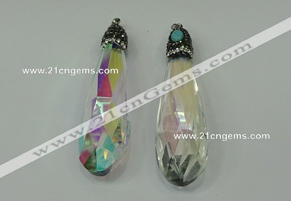 CGP230 20*80mm faceted teardrop crystal glass pendants wholesale