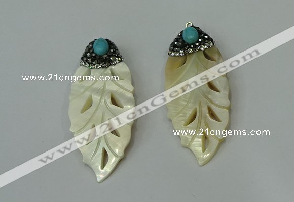 CGP292 22*60mm leaf pearl shell pendants wholesale