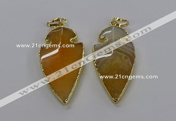 CGP3002 22*45mm arrowhead agate gemstone pendants wholesale