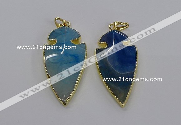 CGP3005 22*45mm arrowhead agate gemstone pendants wholesale