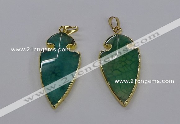 CGP3006 22*45mm arrowhead agate gemstone pendants wholesale