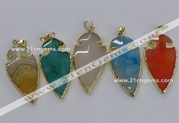 CGP3008 22*45mm arrowhead agate gemstone pendants wholesale