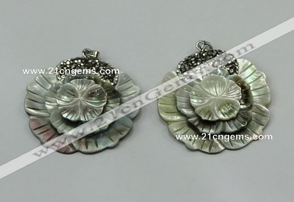 CGP302 40*42mm flower pearl shell pendants wholesale