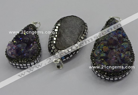 CGP3100 25*40mm - 30*65mm freeform plated druzy amethyst pendants