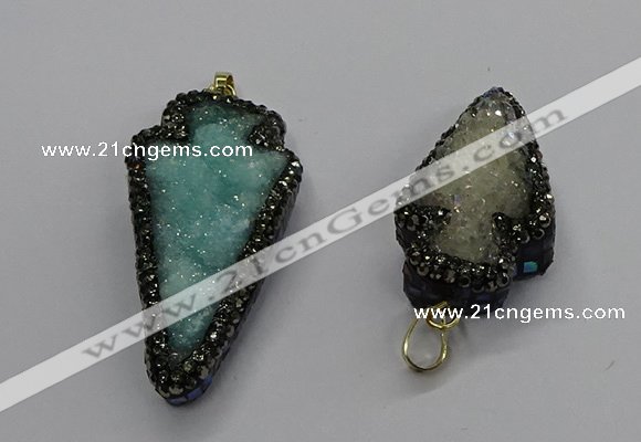 CGP3106 20*40mm - 25*45mm arrowhead druzy agate pendants