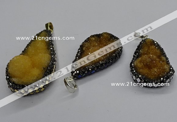 CGP3116 25*45mm - 30*50mm flat teardrop druzy agate pendants