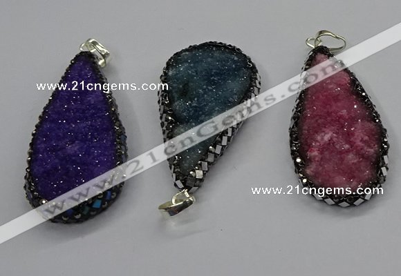 CGP3138 25*50mm - 25*55mm flat teardrop druzy agate pendants