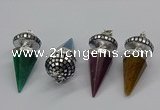 CGP3155 22*50mm faceted cone agate gemstone pendants wholesale