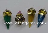 CGP3156 22*50mm faceted cone agate gemstone pendants wholesale