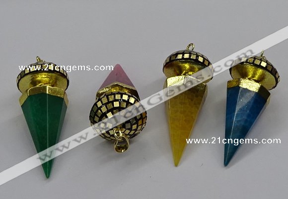 CGP3156 22*50mm faceted cone agate gemstone pendants wholesale