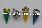 CGP3157 22*50mm faceted cone agate gemstone pendants wholesale