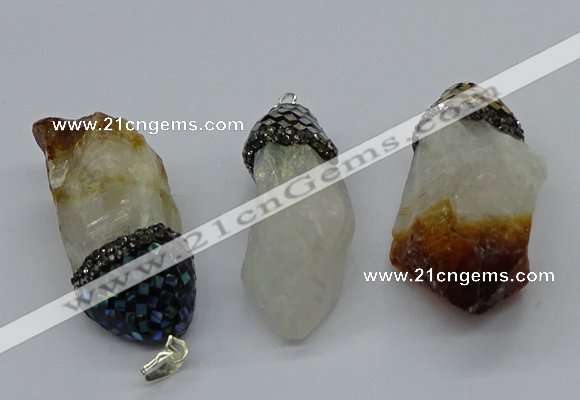 CGP3209 25*45mm - 28*50mm nuggets citrine & white crystal pendants