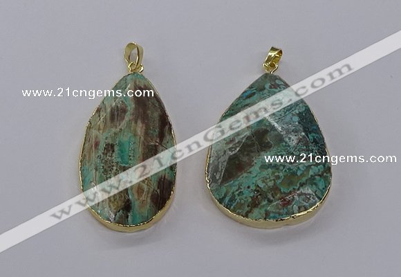 CGP3278 30*45mm - 35*50mm faceted teardrop ocean agate pendants