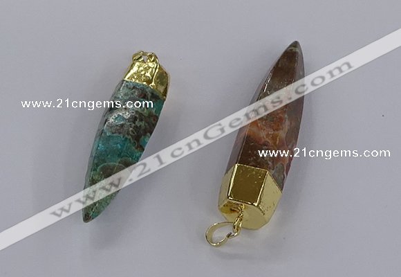 CGP3330 13*50mm - 15*60mm faceted bullet ocean agate pendants