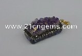 CGP3382 10*35mm - 15*50mm rectangle plated druzy amethyst pendants