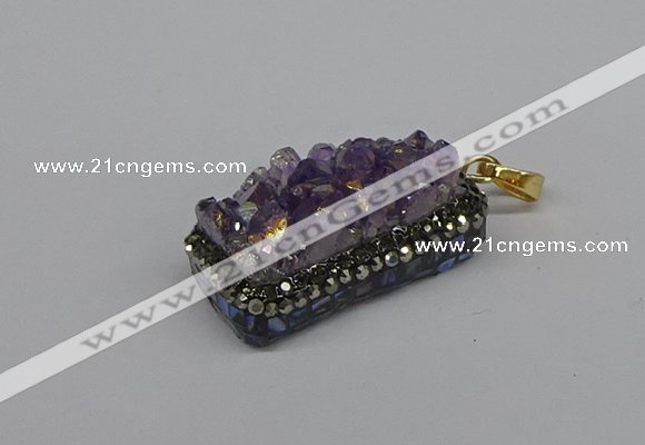 CGP3382 10*35mm - 15*50mm rectangle plated druzy amethyst pendants