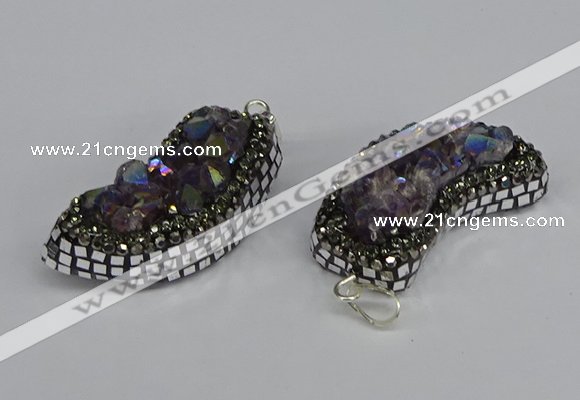 CGP3385 18*40mm - 22*45mm horn plated druzy amethyst pendants