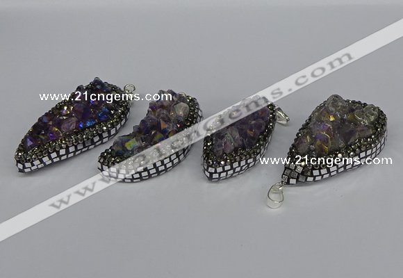 CGP3387 18*40mm - 22*45mm freeform plated druzy amethyst pendants