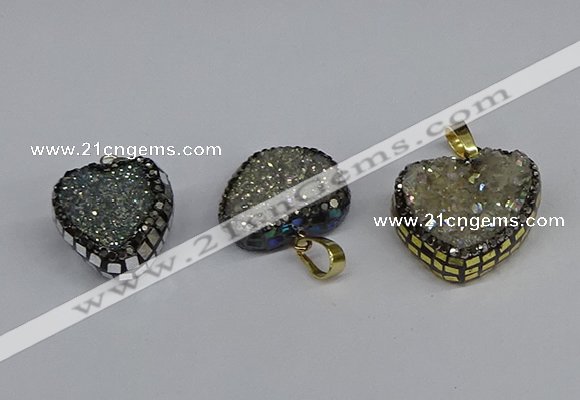 CGP3390 20*20mm - 25*25mm heart plated druzy agate pendants