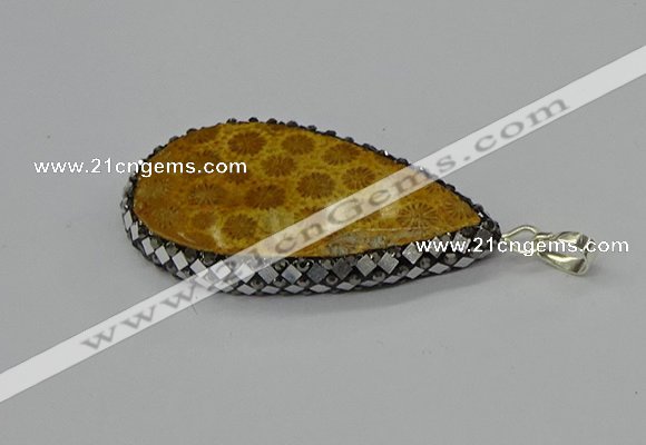 CGP3416 30*50mm - 35*55mm flat teardrop fossil coral pendants