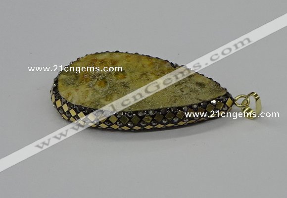 CGP3417 30*50mm - 35*55mm flat teardrop fossil coral pendants